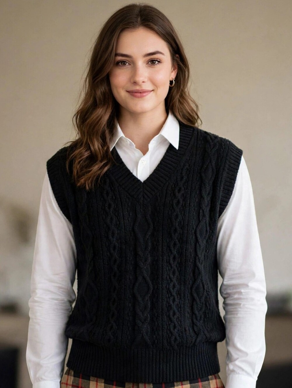 LOFT! LUXE BLACK ANGEL SOFT, CABLE KNIT, V-NECK SWEATER VEST! SIZE S